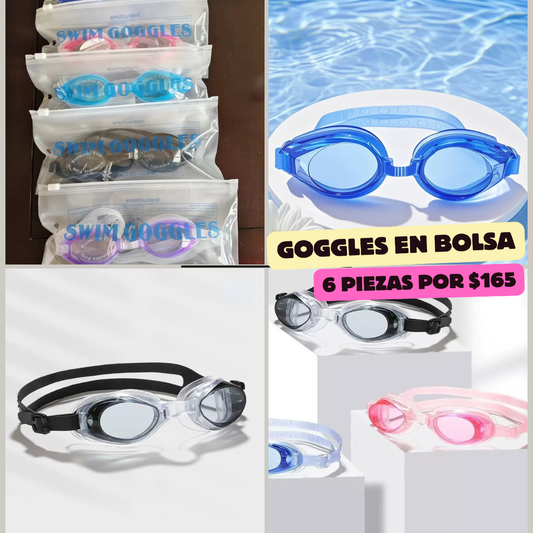 paquete con 6 goggles en bolsa, colores variados