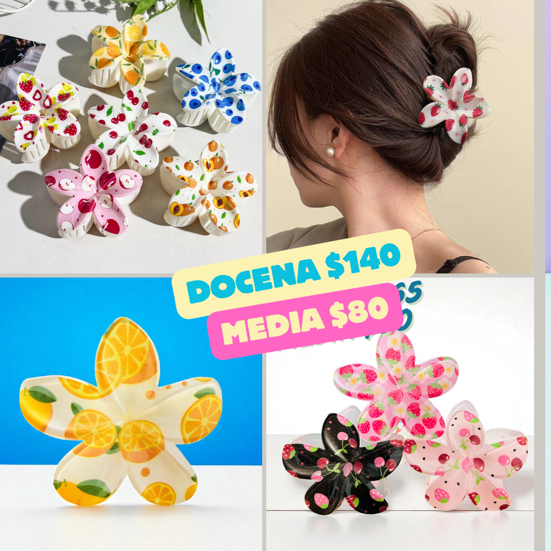 Pinza hawaiana con diseño de cerezas y mas frutas, codigo a24