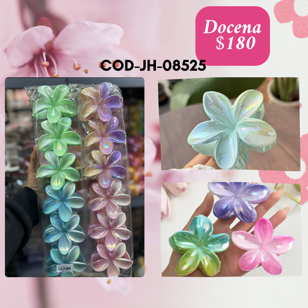 pinza hawaiana brillosa en tonos pasteles, docena, codigo jh-08525