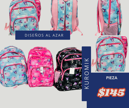 Mochila kuromi sencilla, triple cierre, color al azar, codigo a907