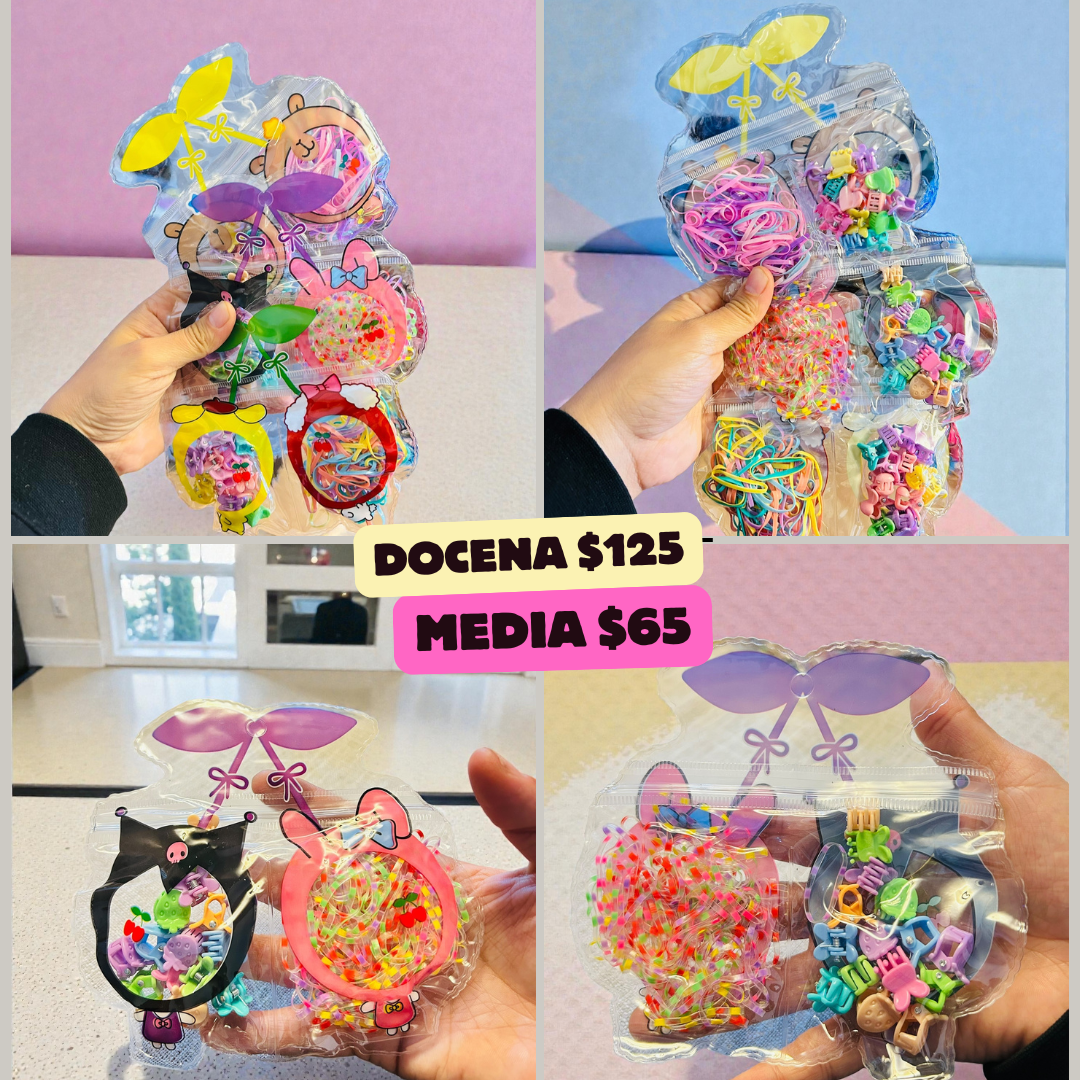 Bolsita de ligas latex con mini pinzas, codigo a136