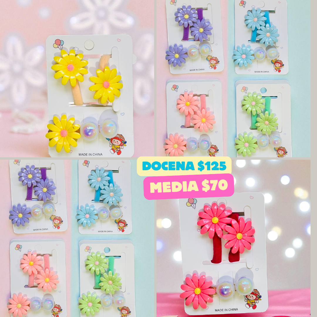 pasador con par de ligas margarita, codigo a132