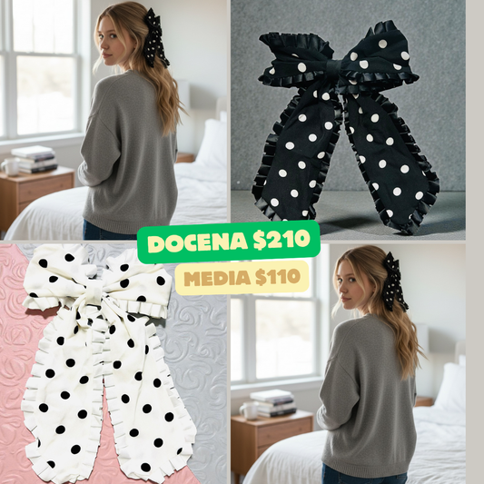 moño blanco y negro con puntos, codigo a87