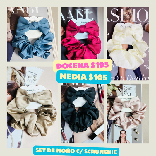 scrunchie con moño, tonos lisos, codigo a283