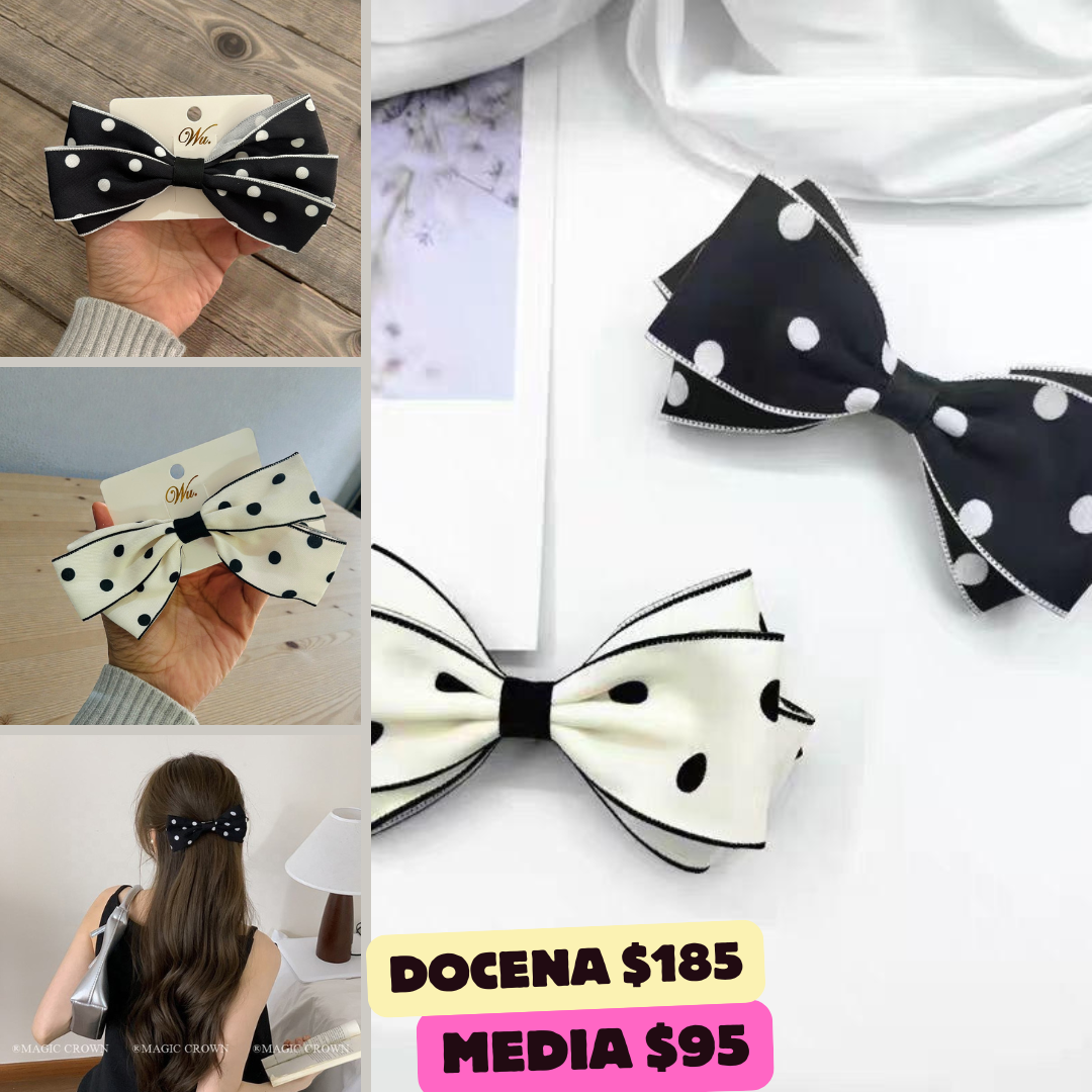 moño corto blanco y negro de puntos, codigo a284