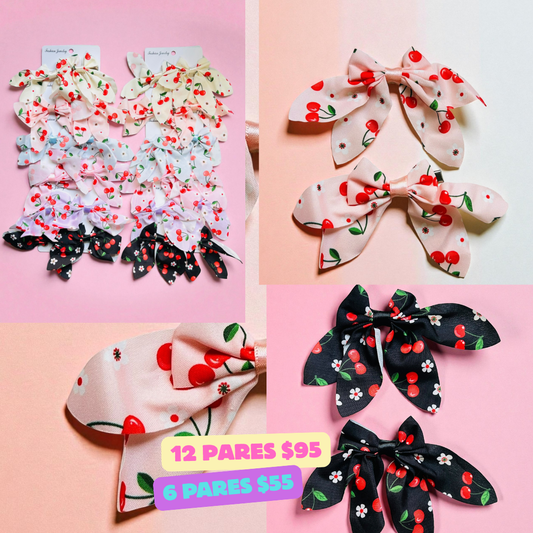 moños chicos cereza en pares