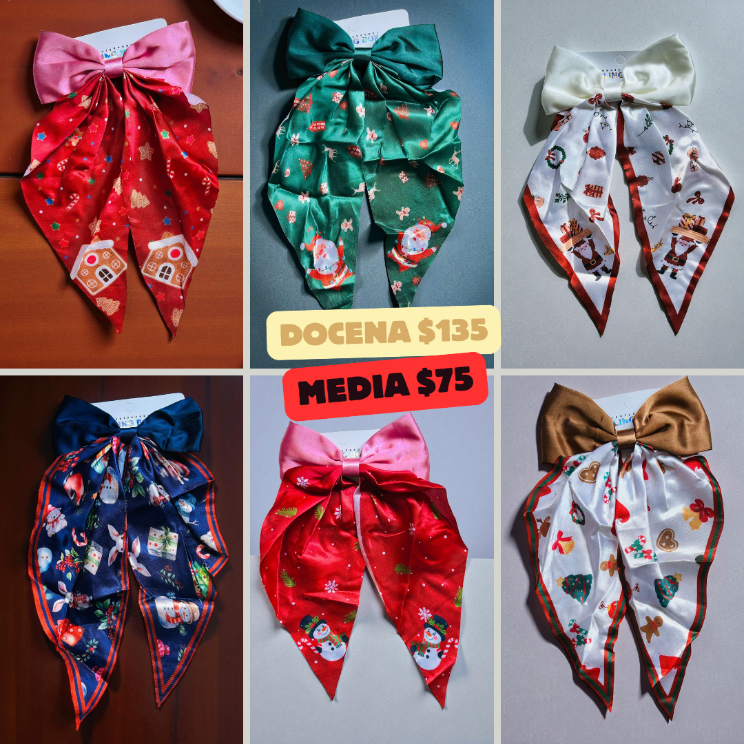 Moño largo con diseño de navidad, codigo a818