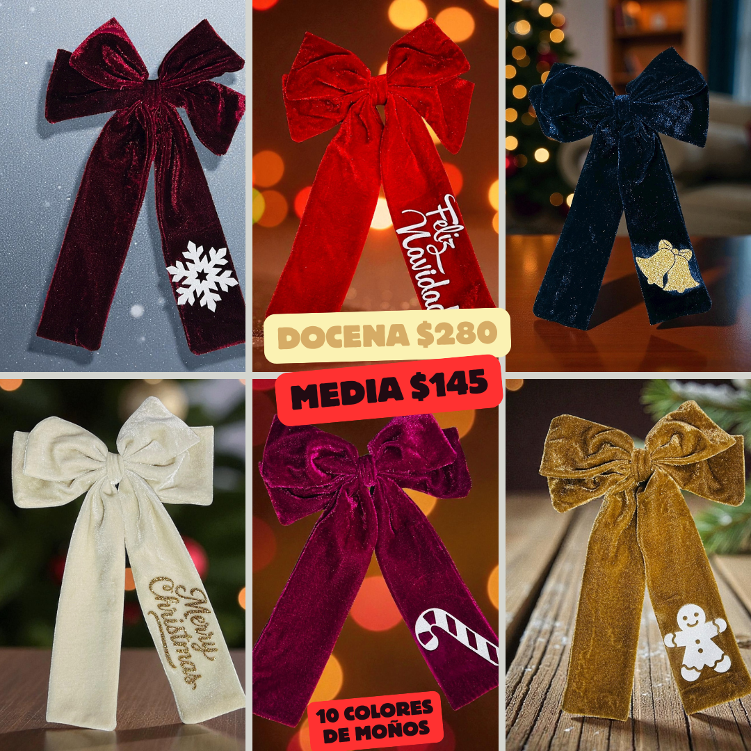 Moño de terciopelo con diseños navideños, codigo a70