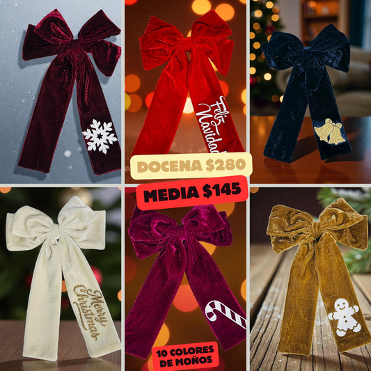 Moño de terciopelo con diseños navideños, codigo a70