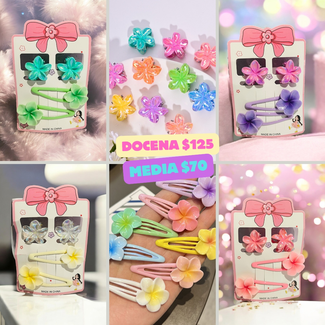 mini pinza y pasador de flor hawaiana codigo a269