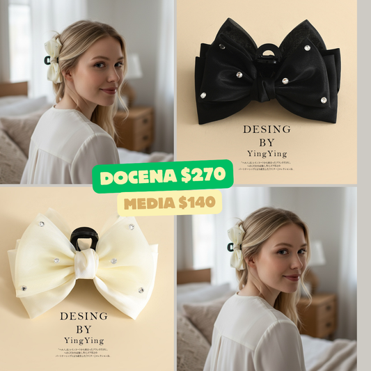 Pinza moño,negro y beige con piedra, codigo a271BIS