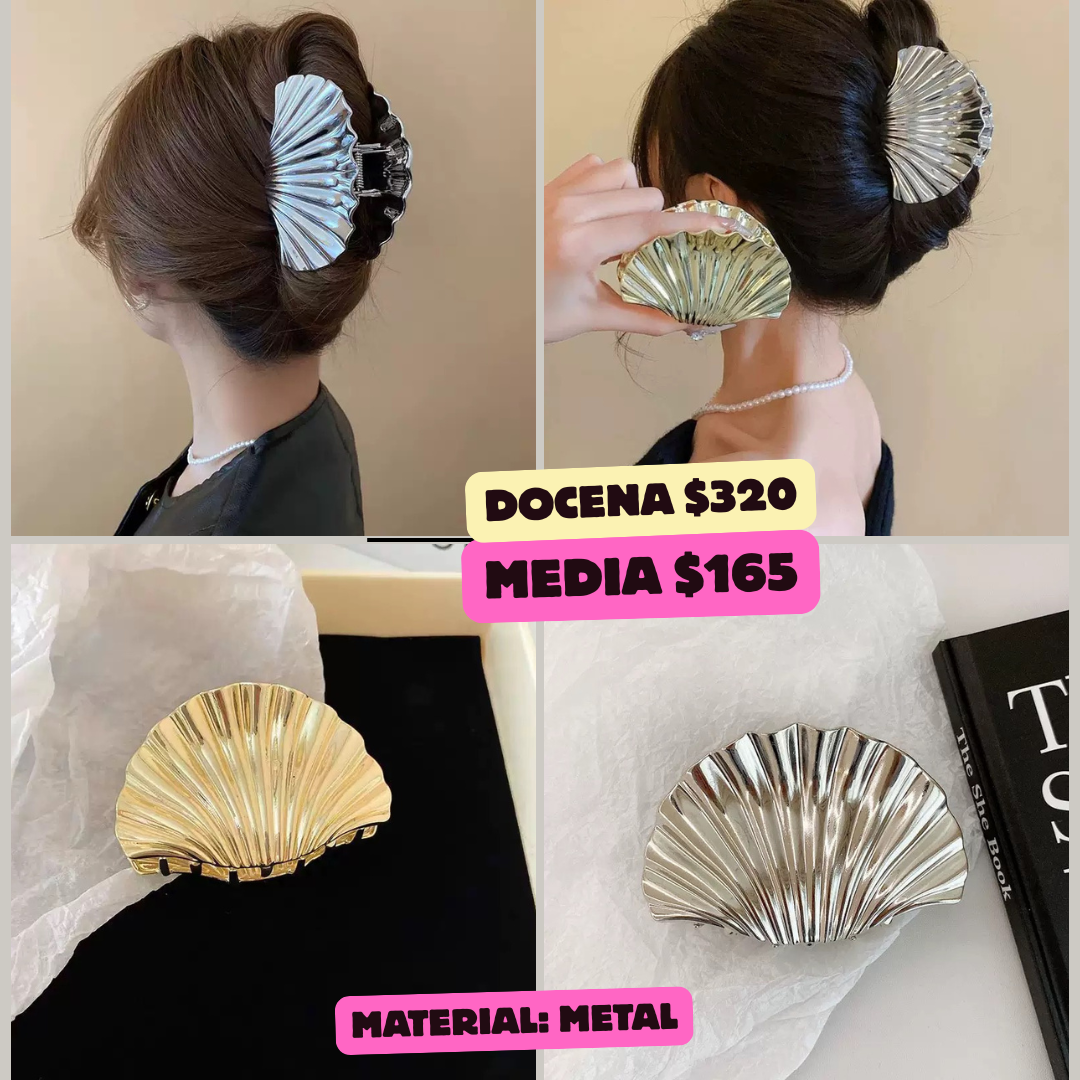 pinza de concha de mar en plata y dorado de metal, codigo a224