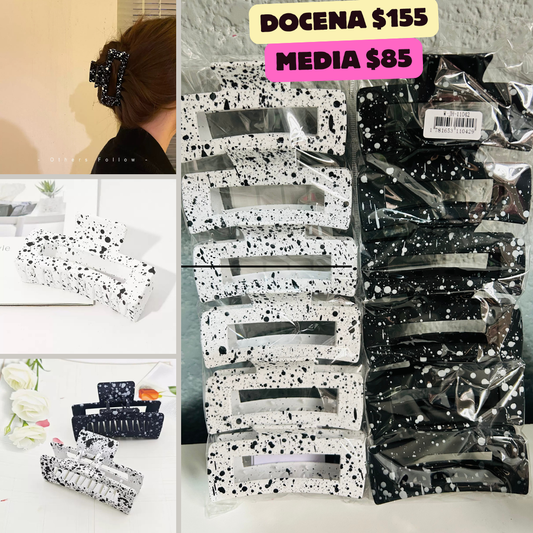 pinza rectangulo banco y negro con manchas, codigo a812