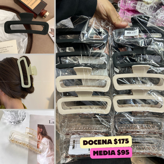 pinza extra grande con hueco en 3 tonos, codigo a706