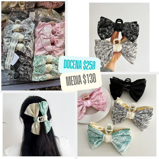 Pinza moño de tela, con decoración, codigo a234