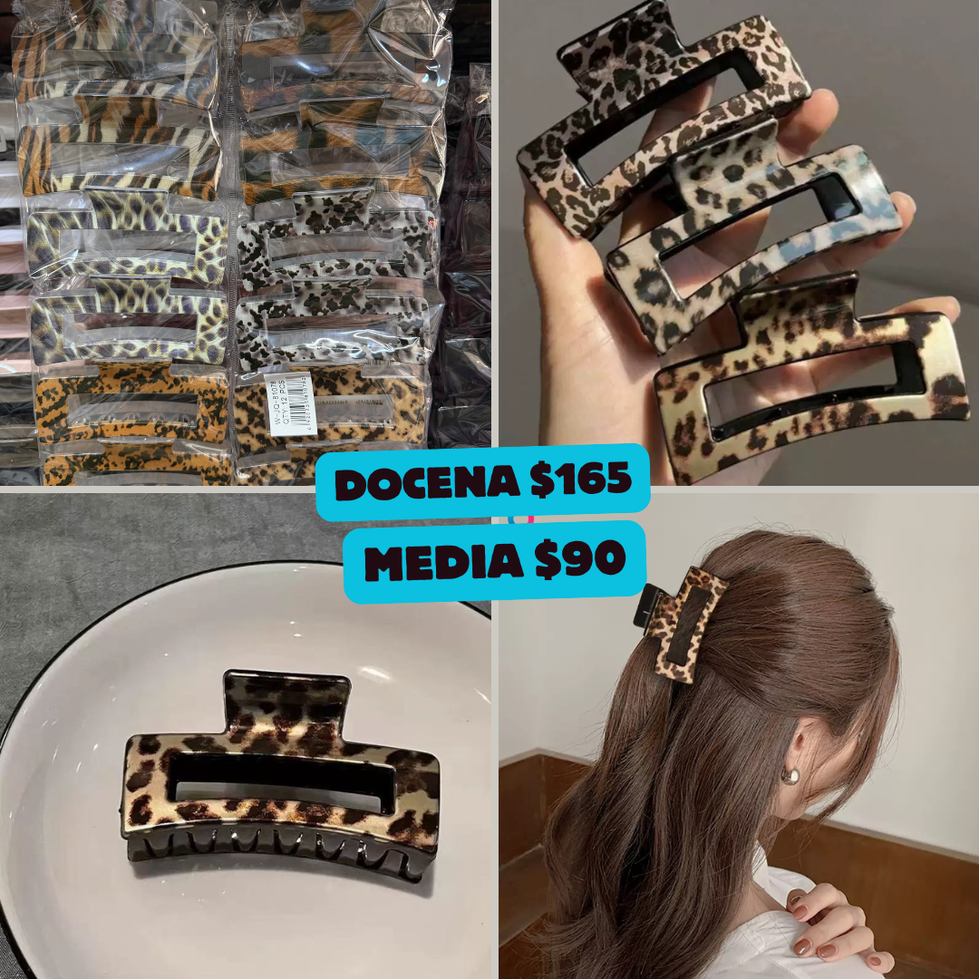 pinza rectangulo animal print, codigo a286