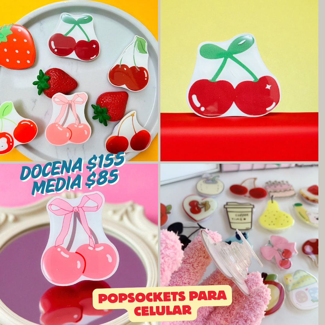popsockets con diseños de cerezas y fresas, codigo a161