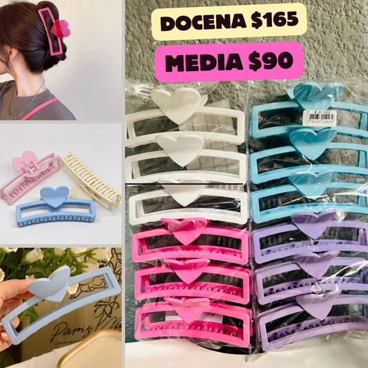 pinza rectangulo corazon de colores, codigo a805