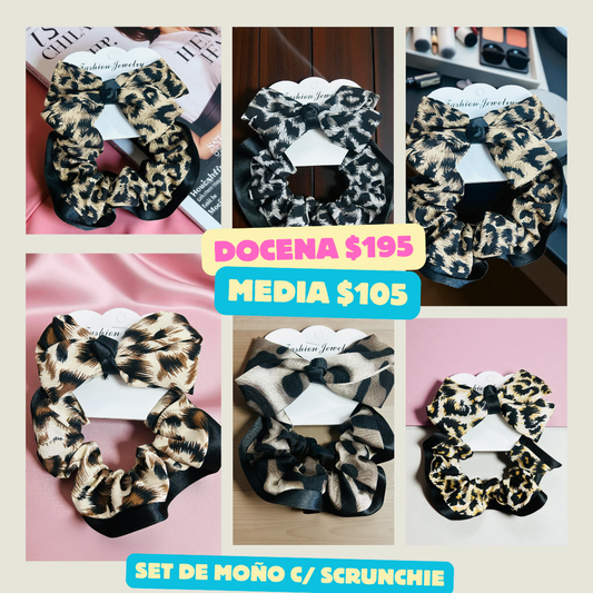 scrunchie con moño animal print, codigo a139