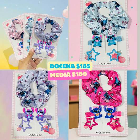 scrunchie con accesorios stich, codigo a207