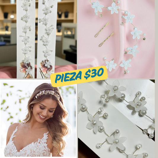 tiara con flores y perla en medio, codigo a42