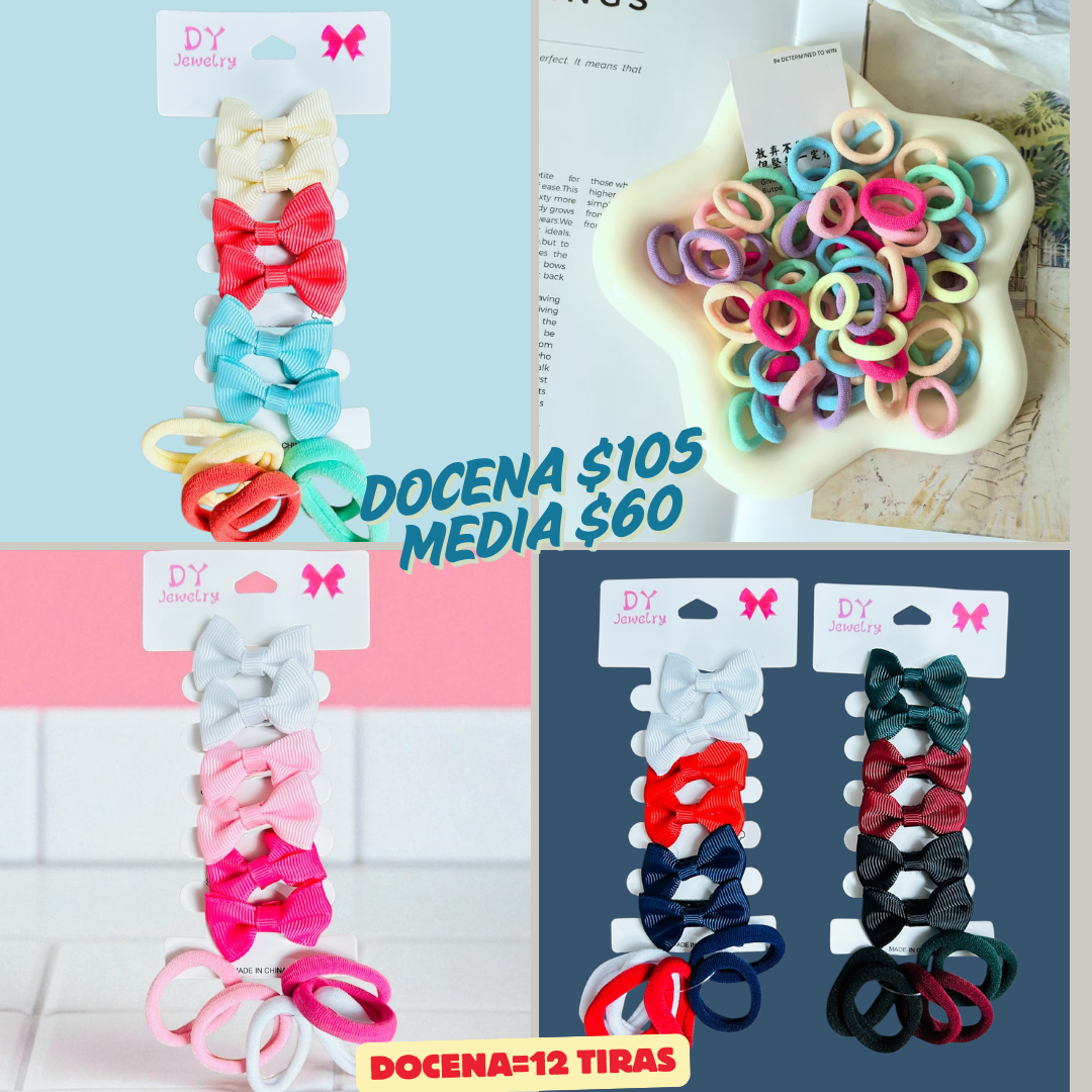 Moño liso chico con juego de ligas de colores, codigo a266bis