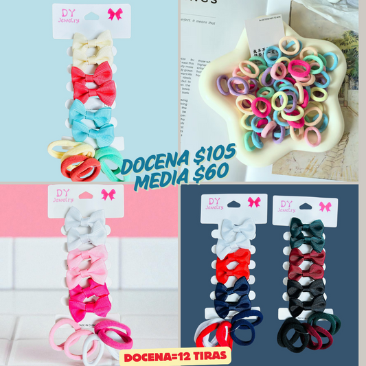 Moño liso chico con juego de ligas de colores, codigo a266bis