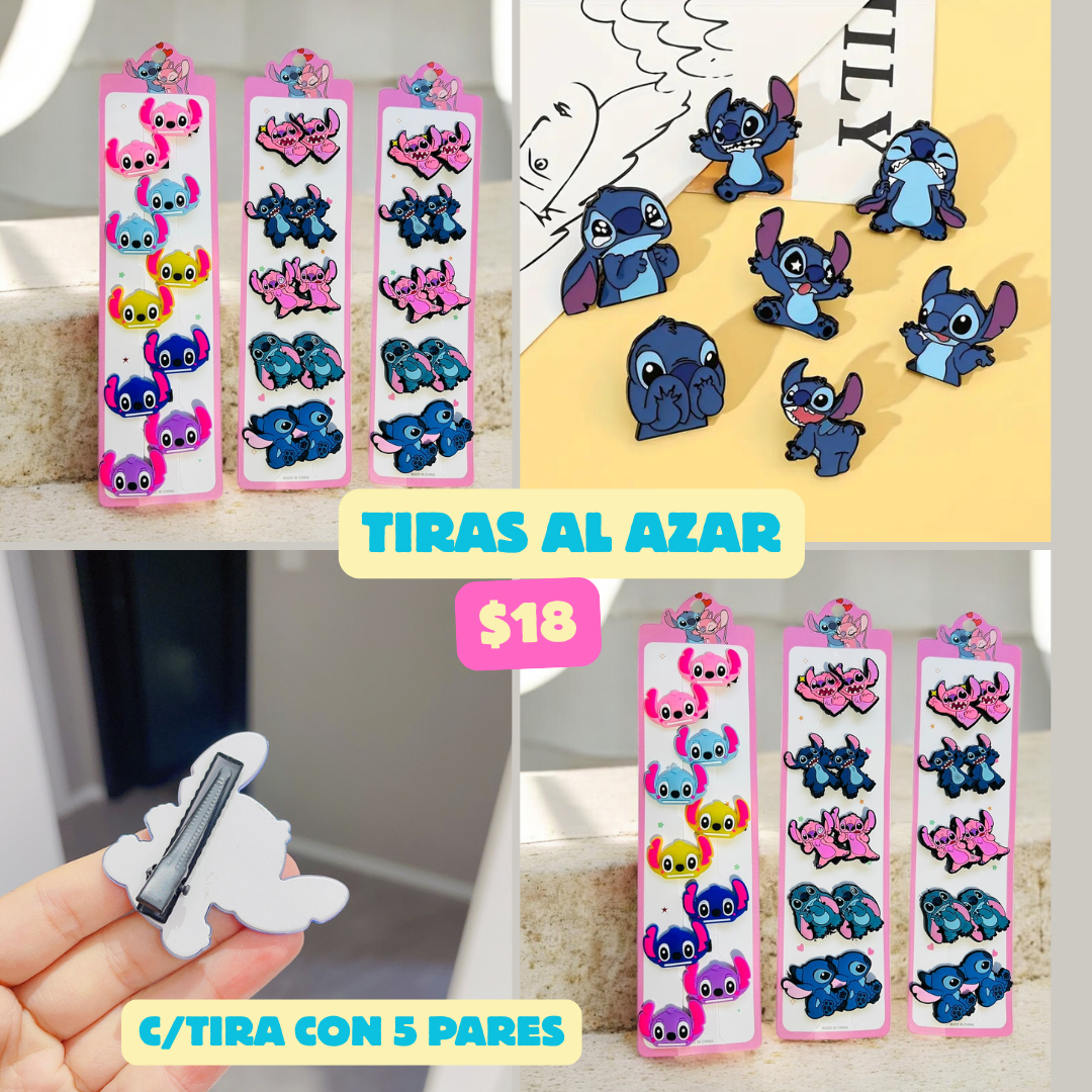 tira con 5 pares de pasadores stich, al azar, codigo a227